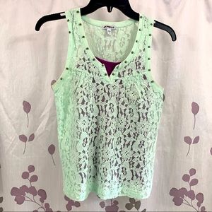Express Mint Green floral Lace Studded tank